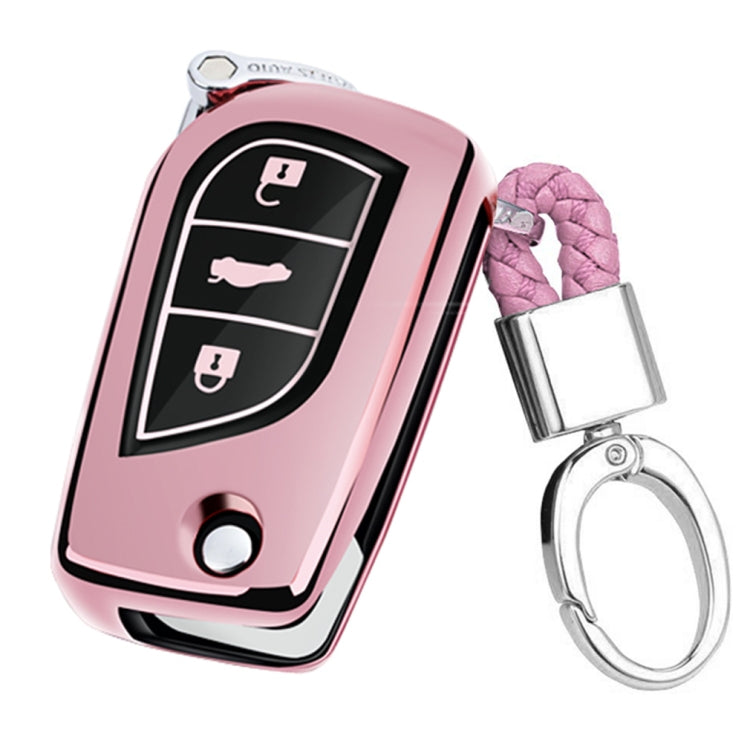 TPU One-piece Electroplating Opening Full Coverage Car Key Case with Key Ring for TOYOTA YARIS L / COROLLA / YARIS L / CAMRY / VIOS / HIGHLANDER (Pink) - Car Key Cases by buy2fix | Online Shopping UK | buy2fix