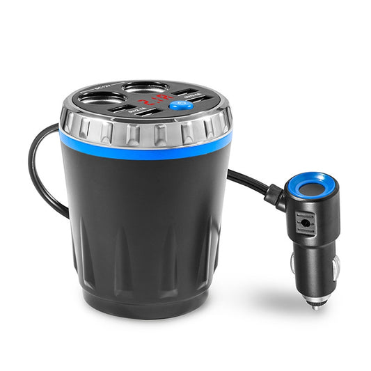 Cup Holder Car Charger Dual Cigarette Lighter 4USB Ports Charger Car MP3 Player (Blue) - Car Charger by buy2fix | Online Shopping UK | buy2fix