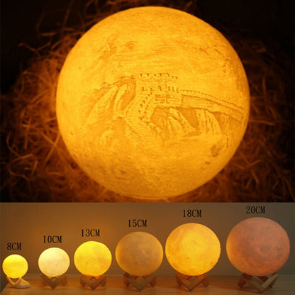 Customized Touch Switch 2-color 3D Print Moon Lamp USB Charging Energy-saving LED Night Light with Wooden Holder Base, Diameter:15cm - Night Lights by buy2fix | Online Shopping UK | buy2fix