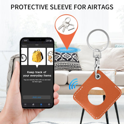 Square PU Leather Case Shockproof Anti-scratch Protective Cover with Keychain Ring Loop For AirTag(Orange) - Key Chain Series by MOMAX | Online Shopping UK | buy2fix