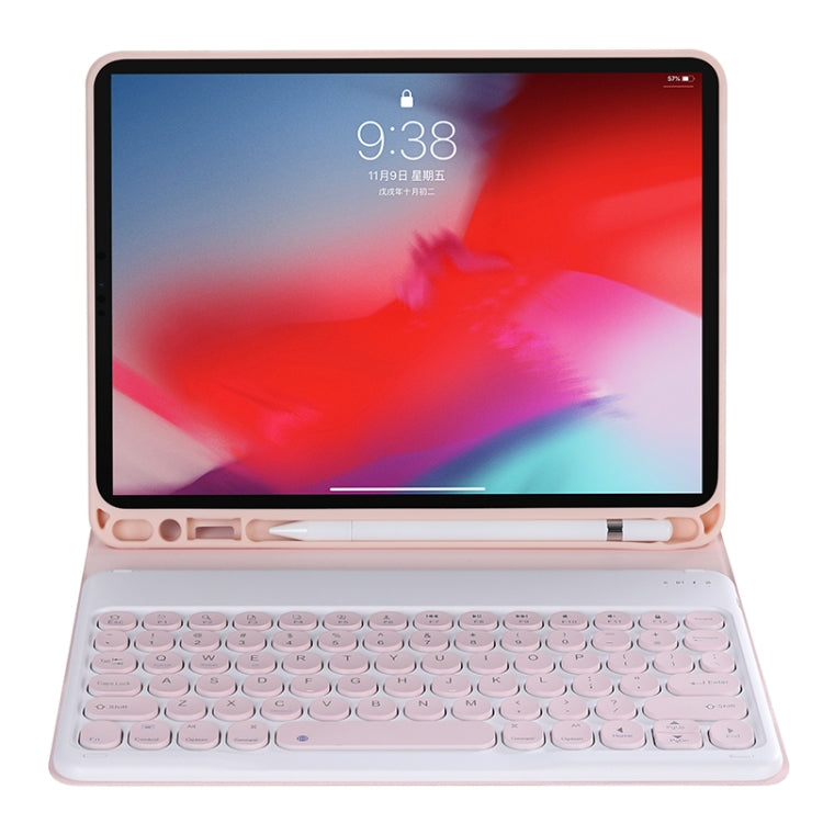 Y-C11B 2021 Detachable Candy Color Skin Texture Round Keycap Bluetooth Keyboard Leather Tablet Case with Pen Slot & Stand For iPad Pro 11 (2021)(Pink) - For iPad Pro by buy2fix | Online Shopping UK | buy2fix