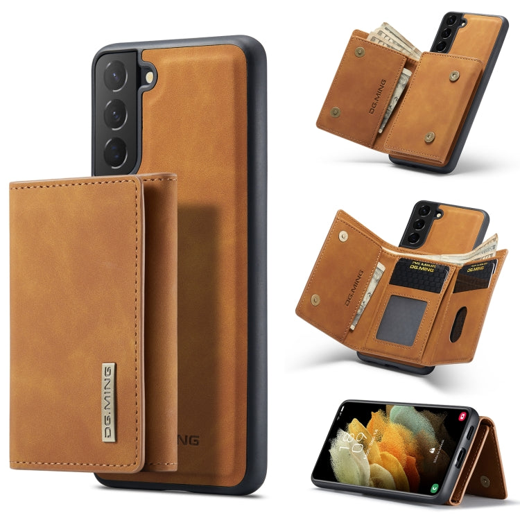 For Samsung Galaxy S21 FE DG.MING M1 Series 3-Fold Multi Card Wallet  Back Cover Shockproof Case with Holder Function(Brown) - Galaxy Phone Cases by DG.MING | Online Shopping UK | buy2fix