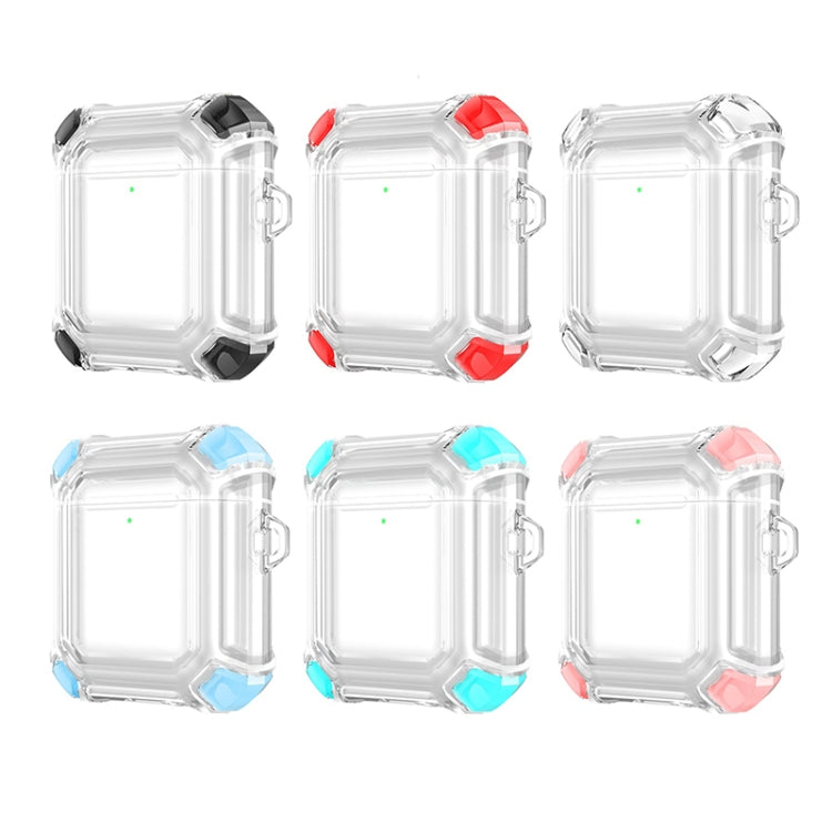 Four Corners Anti-fall Wireless Earphone Dual-color PC Protective Case with Hook For AirPods 1/2(Transparent) - For AirPods 1/2 by buy2fix | Online Shopping UK | buy2fix