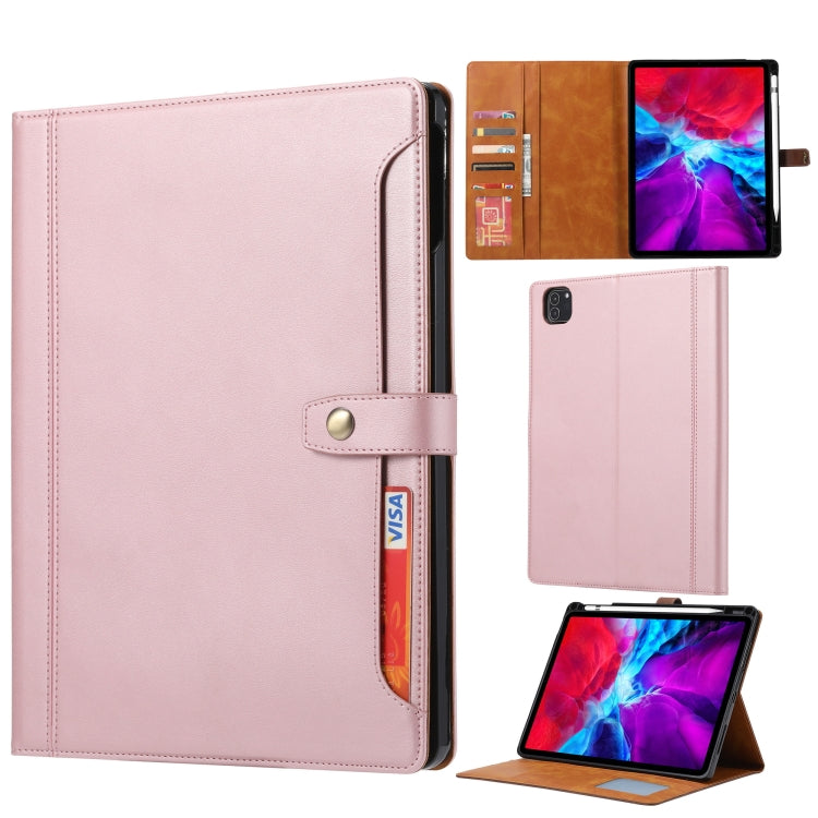 For iPad Air 13 2024 / iPad Pro 12.9 2022/2021/2020 Calf Texture Double Fold Clasp Horizontal Flip Leather Tablet Case with Photo Frame & Holder & Card Slots & Wallet(Rose Gold) - iPad Pro 12.9 (2022/2021) Cases by buy2fix | Online Shopping UK | buy2fix