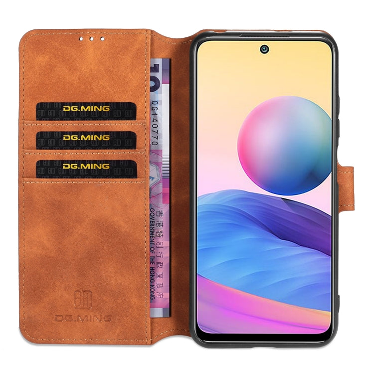 For Xiaomi Redmi Note 10 5G DG.MING Retro Oil Side Horizontal Flip Leather Case with Holder & Card Slots & Wallet(Brown) - Xiaomi Cases by DG.MING | Online Shopping UK | buy2fix