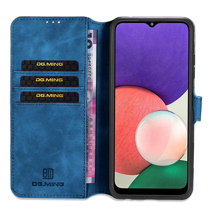 For Samsung Galaxy A22 5G DG.MING Retro Oil Side Horizontal Flip Leather Case with Holder & Card Slots & Wallet(Blue) - Galaxy Phone Cases by DG.MING | Online Shopping UK | buy2fix