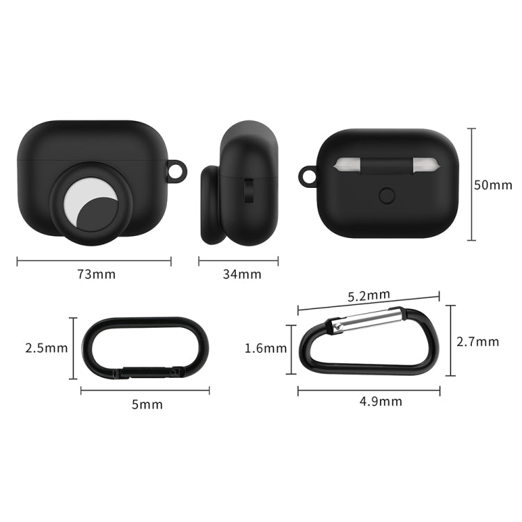 2 in 1 Anti-shock Anti-full Silicone Protective Case with Hook & Carabiner for AirPods Pro + AirTags(Black) - For AirPods Pro by buy2fix | Online Shopping UK | buy2fix