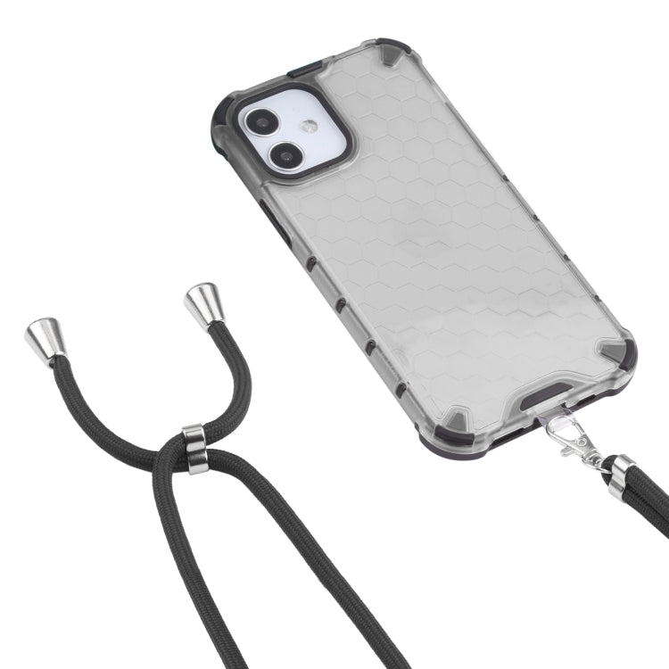 For iPhone 12 / 12 Pro Shockproof Honeycomb PC + TPU Case with Neck Lanyard(Grey) - iPhone 12 / 12 Pro Cases by buy2fix | Online Shopping UK | buy2fix