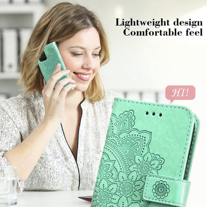For Google Pixel 6 7-petal Flowers Embossing Pattern Horizontal Flip PU Leather Case with Holder & Card Slots & Wallet & Photo Frame(Green) - Google Cases by buy2fix | Online Shopping UK | buy2fix