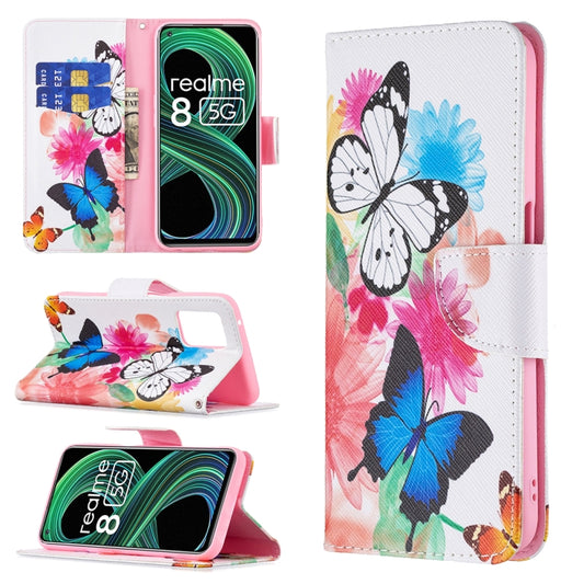 For OPPO Realme 8 5G / Realme V13 Colored Drawing Pattern Horizontal Flip Leather Case with Holder & Card Slots & Wallet(Butterflies) - Realme Cases by buy2fix | Online Shopping UK | buy2fix