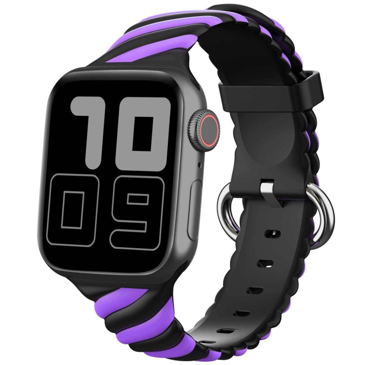 Two-color Twist Silicone Watch Band For Apple Watch Series 9&8&7 41mm / SE 3&SE 2&6&SE&5&4 40mm / 3&2&1 38mm(Purple Black) - Watch Bands by buy2fix | Online Shopping UK | buy2fix