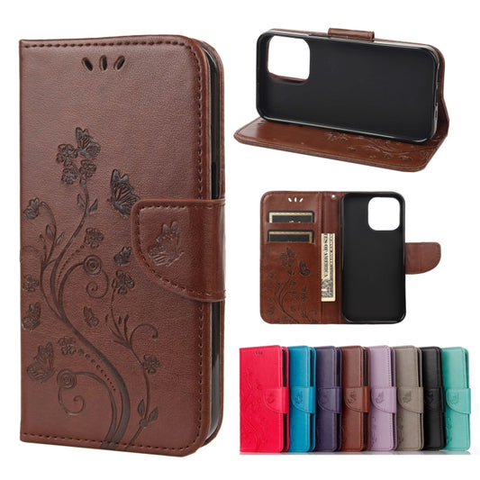 For iPhone 13 Pro Max Butterfly Flower Pattern Horizontal Flip Leather Case with Holder & Card Slots & Wallet (Brown) - iPhone 13 Pro Max Cases by buy2fix | Online Shopping UK | buy2fix