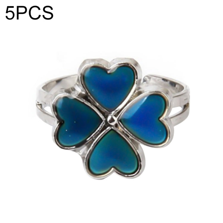 5 PCS Temperature Sensitive Discoloration Adjustable Open Ring(Four-leaf Clover) - Rings by buy2fix | Online Shopping UK | buy2fix