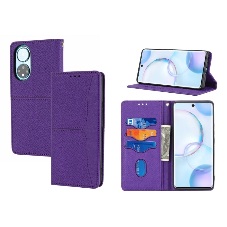 For Honor 50 Woven Texture Stitching Magnetic Horizontal Flip PU Leather Case with Holder & Card Slots & Wallet & Lanyard(Purple) - Honor Cases by buy2fix | Online Shopping UK | buy2fix