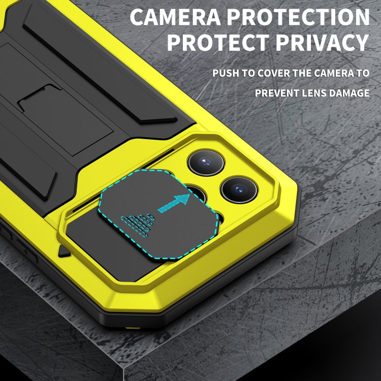 For iPhone 13 Pro Max R-JUST Sliding Camera Shockproof Life Waterproof Dust-proof Metal + Silicone Protective Case with Holder (Yellow) - iPhone 13 Pro Max Cases by R-JUST | Online Shopping UK | buy2fix