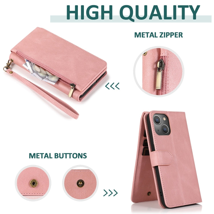 For iPhone 13 Pro Max Skin-feel Crazy Horse Texture Zipper Wallet Bag Horizontal Flip Leather Case with Holder & Card Slots & Wallet & Lanyard (Rose Gold) - iPhone 13 Pro Max Cases by buy2fix | Online Shopping UK | buy2fix