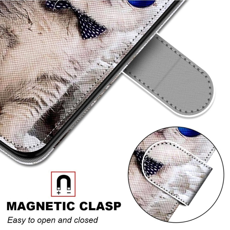 For iPhone 13 Pro Max Coloured Drawing Cross Texture Horizontal Flip PU Leather Case with Holder & Card Slots & Wallet & Lanyard (Slant Hat Blue Mirror Cat) - iPhone 13 Pro Max Cases by buy2fix | Online Shopping UK | buy2fix