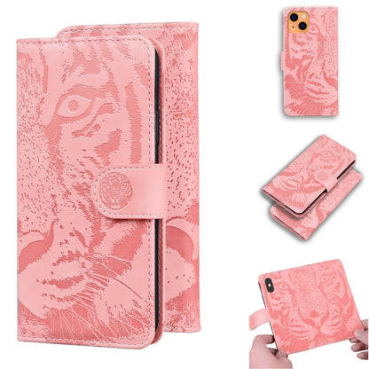 For iPhone 13 Tiger Embossing Pattern Horizontal Flip Leather Case with Holder & Card Slots & Wallet(Pink) - iPhone 13 Cases by buy2fix | Online Shopping UK | buy2fix