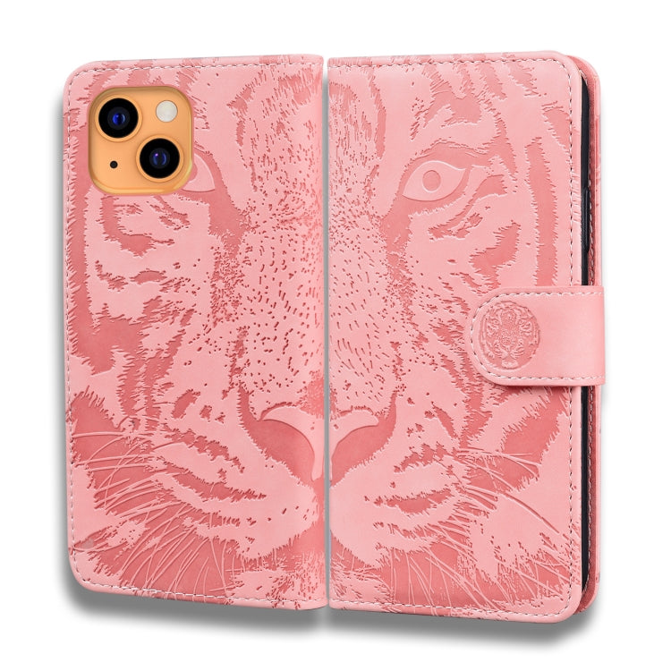 For iPhone 13 Tiger Embossing Pattern Horizontal Flip Leather Case with Holder & Card Slots & Wallet(Pink) - iPhone 13 Cases by buy2fix | Online Shopping UK | buy2fix