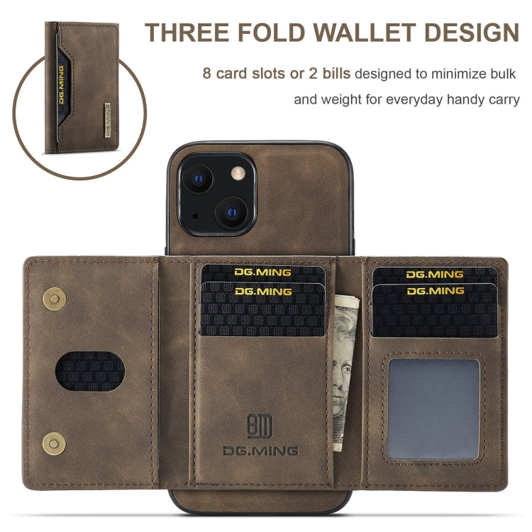 For iPhone 13 mini DG.MING M2 Series 3-Fold Card Bag Shockproof Case with Wallet & Holder Function (Coffee) - iPhone 13 mini Cases by DG.MING | Online Shopping UK | buy2fix