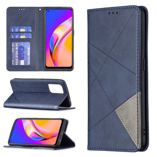 For OPPO A94 5G / F19 Pro Plus / Reno5 Z 5G Rhombus Texture Horizontal Flip Magnetic Leather Case with Holder & Card Slots(Blue) - OPPO Cases by buy2fix | Online Shopping UK | buy2fix