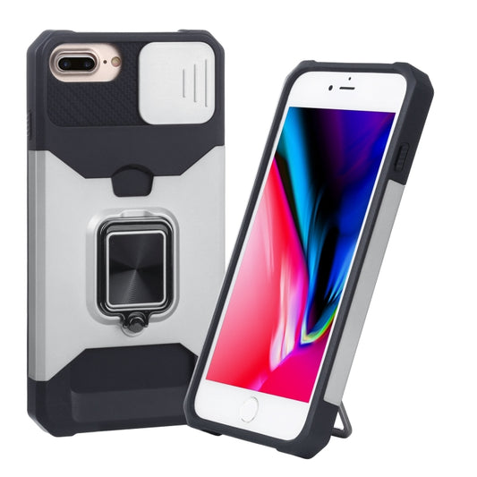 Sliding Camera Cover Design PC + TPU Shockproof Case with Ring Holder & Card Slot For iPhone 8 Plus / 7 Plus / 6s Plus / 6 Plus(Silver) - More iPhone Cases by buy2fix | Online Shopping UK | buy2fix