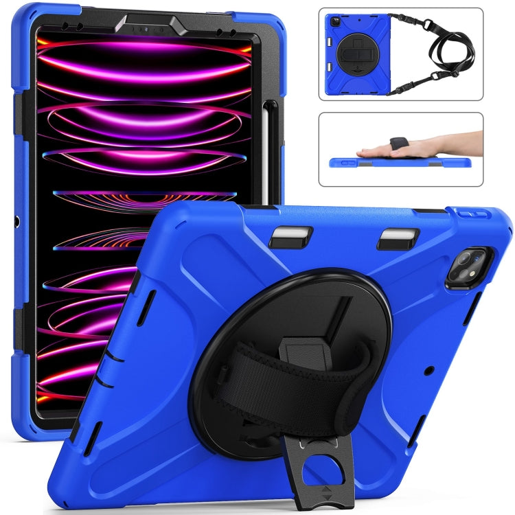 For iPad Pro 12.9 2022 / 2021/ 2020 / 2018  Silicone + PC Protective Tablet Case with Holder & Shoulder Strap(Blue) - iPad Pro 12.9 (2022/2021) Cases by buy2fix | Online Shopping UK | buy2fix