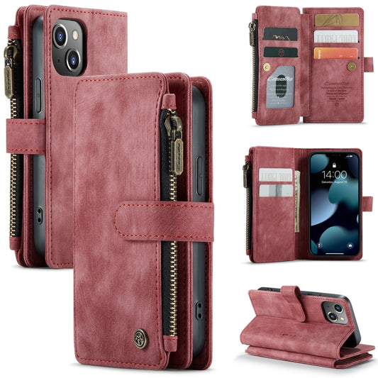 For iPhone 13 mini CaseMe-C30 PU + TPU Multifunctional Horizontal Flip Leather Case with Holder & Card Slot & Wallet & Zipper Pocket (Red) - iPhone 13 mini Cases by CaseMe | Online Shopping UK | buy2fix