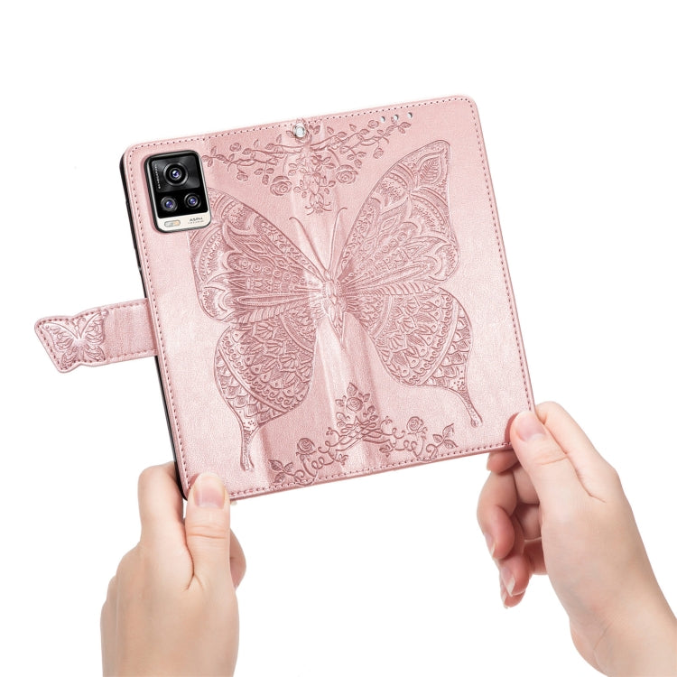 Butterfly Love Flowers Embossed Horizontal Flip Leather Case with Holder & Card Slots & Wallet & Lanyard For vivo V20 2021(Rose Gold) - vivo Cases by buy2fix | Online Shopping UK | buy2fix