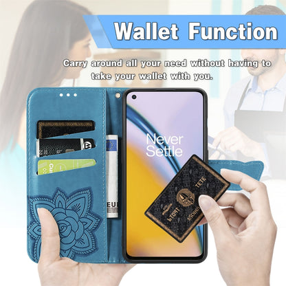 Butterfly Love Flowers Embossed Horizontal Flip Leather Case with Holder & Card Slots & Wallet & Lanyard For OnePlus Nord 2 5G(Blue) - OnePlus Cases by buy2fix | Online Shopping UK | buy2fix