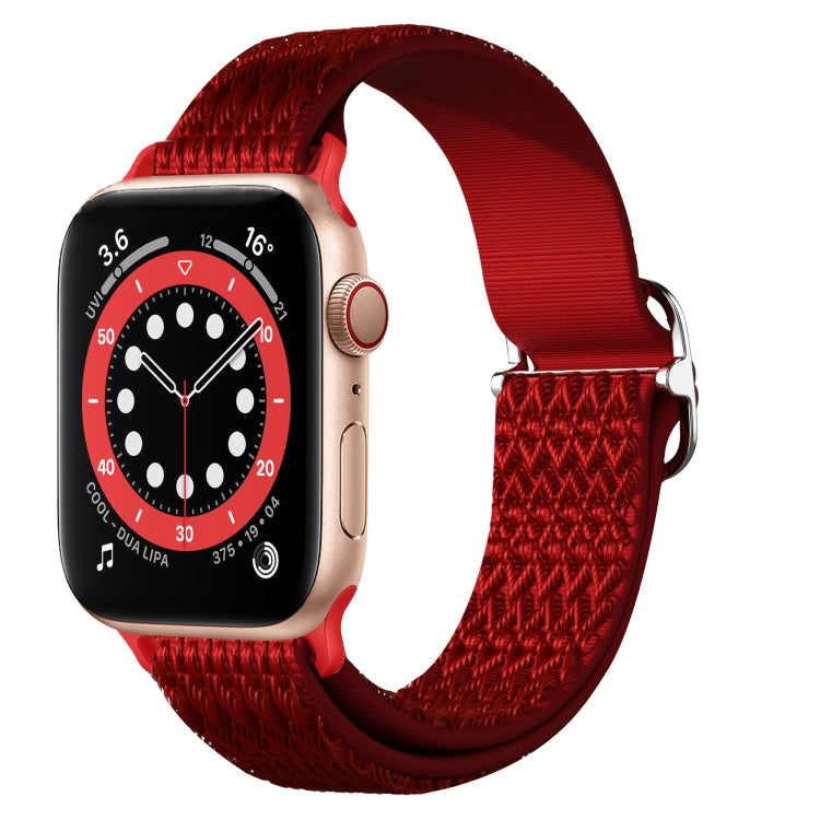 Adjustable Rhombic Texture Elastic Watch Band For Apple Watch Ultra 49mm&Watch Ultra 2 49mm / Series 9&8&7 45mm / SE 3&SE 2&6&SE&5&4 44mm / 3&2&1 42mm(Red) - Watch Bands by buy2fix | Online Shopping UK | buy2fix