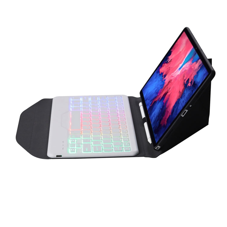 BM12S Backlight Edition Diamond Texture Detachable Bluetooth Keyboard Leather Tablet Case with Pen Slot & Triangular Back Support For Lenovo Pad Plus 11 inch TB-J607F / Tab P11 11 inch TB-J606F(Black White) - Lenovo Keyboard by buy2fix | Online Shopping UK | buy2fix
