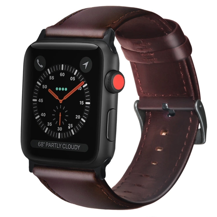 For Apple Watch Ultra 49mm&Watch Ultra 2 49mm / Series 9&8&7 45mm / SE 3&SE 2&6&SE&5&4 44mm / 3&2&1 42mm Oil Wax Genuine Leather Strap Watch Band(Red Brown) - Watch Bands by buy2fix | Online Shopping UK | buy2fix