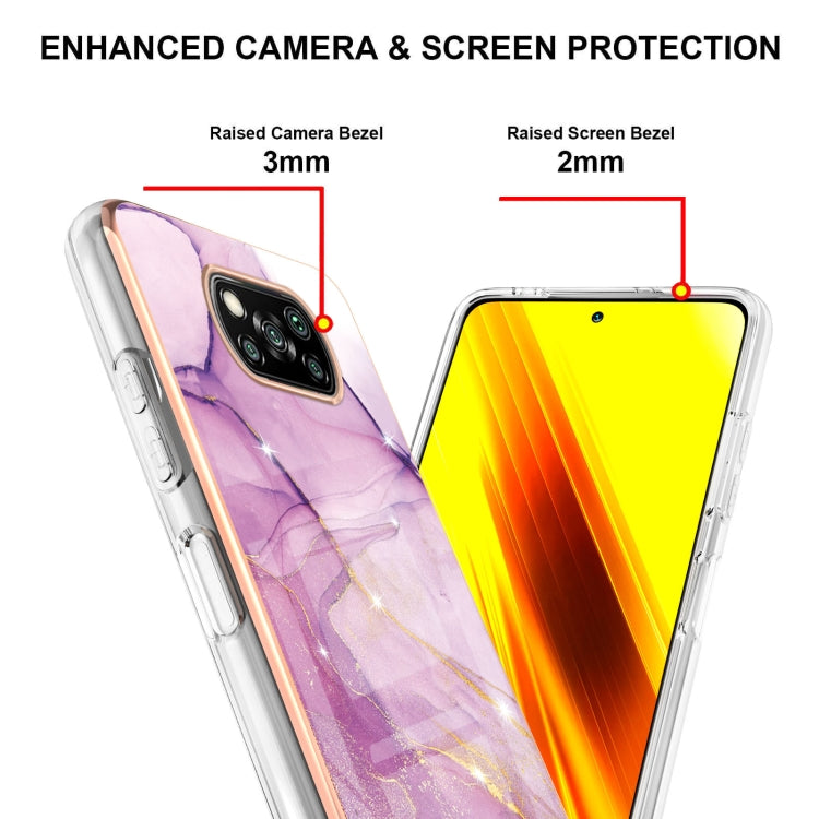 For Xiaomi Poco X3 NFC Electroplating Marble Pattern Dual-side IMD TPU Shockproof Case(Purple 001) - Xiaomi Cases by buy2fix | Online Shopping UK | buy2fix