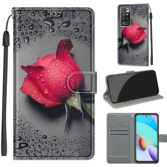 Voltage Coloured Drawing Magnetic Clasp Horizontal Flip PU Leather Case with Holder & Card Slots For Xiaomi Redmi 10(C14 Black Water Drop Rose) - Xiaomi Cases by buy2fix | Online Shopping UK | buy2fix