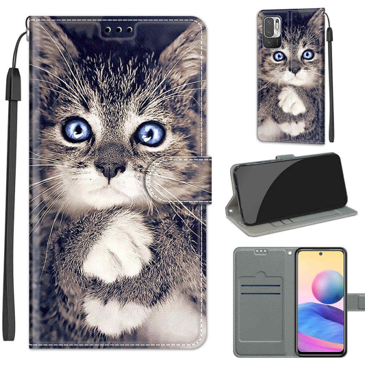 Voltage Coloured Drawing Magnetic Clasp Horizontal Flip PU Leather Case with Holder & Card Slots For Xiaomi Redmi Note 10 5G(C02 Fork Hand White Claw Cat) - Xiaomi Cases by buy2fix | Online Shopping UK | buy2fix