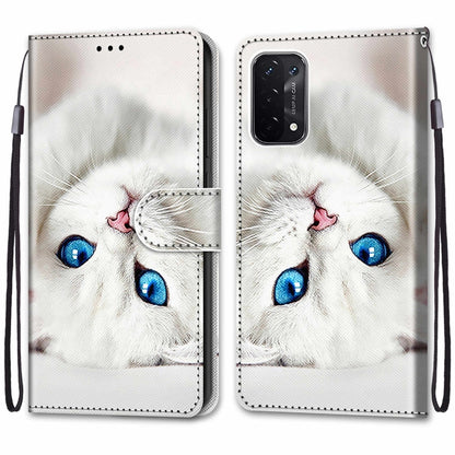 For OPPO A54 5G / A74 5G / A93 5G / A93s 5G Coloured Drawing Cross Texture Horizontal Flip PU Leather Case with Holder & Card Slots & Wallet & Lanyard(White Kitten) - OPPO Cases by buy2fix | Online Shopping UK | buy2fix