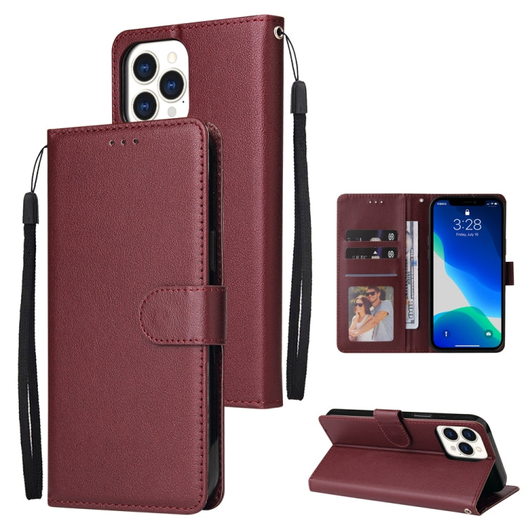 For iPhone 13 Pro Max Multifunctional Horizontal Flip Leather Case, with Three Card Slot & Holder & Photo Frame & Lanyard (Red Wine) - iPhone 13 Pro Max Cases by buy2fix | Online Shopping UK | buy2fix