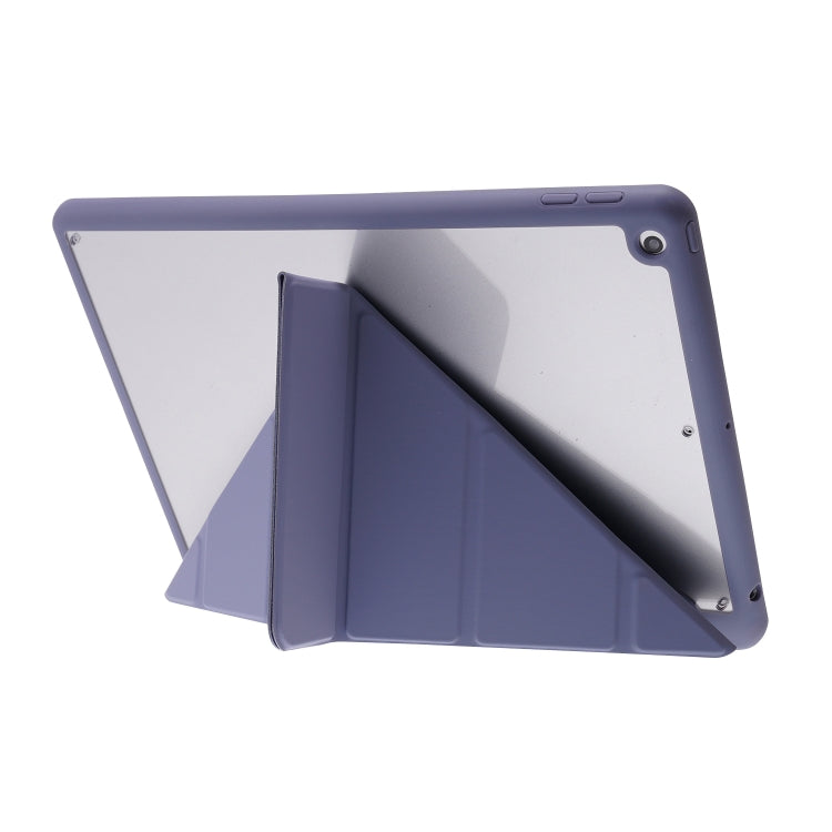 For iPad 10.2 2021 / 2020 / 2019 Deformation Transparent Acrylic Horizontal Flip PU Leather Case with Multi-folding Holder & Sleep / Wake-up Function & Pen Slot(Lavender Grey) - iPad 10.2 Cases by buy2fix | Online Shopping UK | buy2fix