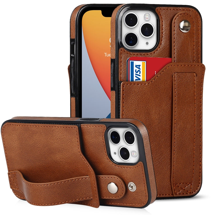 For iPhone 11 Pro Max Crazy Horse Texture Shockproof TPU + PU Leather Case with Card Slot & Wrist Strap Holder (Brown) - iPhone 11 Pro Max Cases by buy2fix | Online Shopping UK | buy2fix