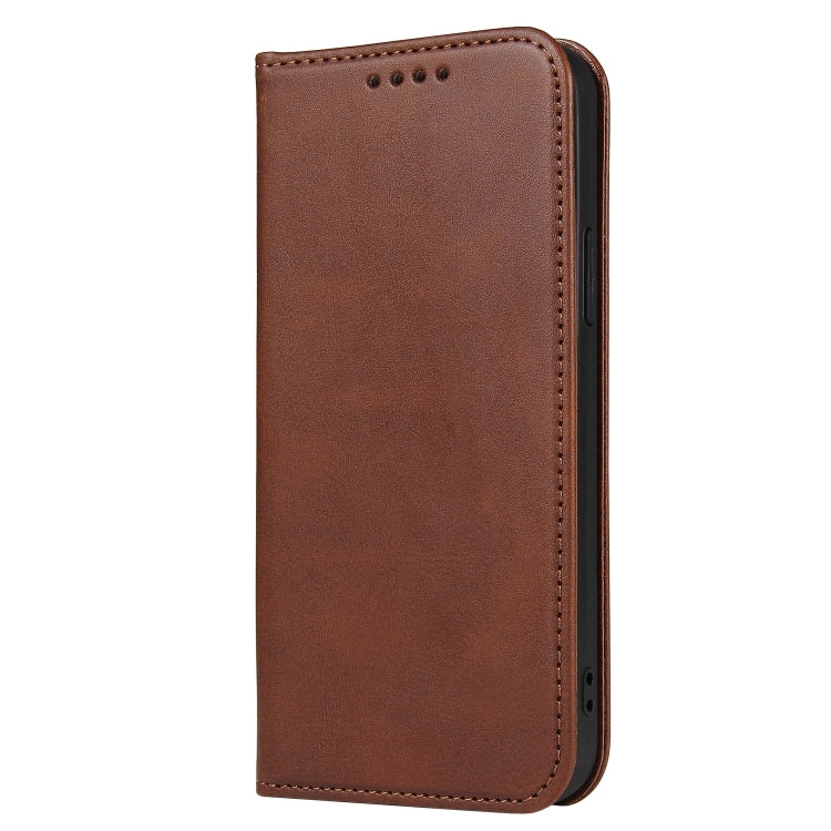 For iPhone 12 Pro Max Calf Texture Magnetic Horizontal Flip Leather Case with Holder & Card Slots & Wallet(Brown) - iPhone 12 Pro Max Cases by buy2fix | Online Shopping UK | buy2fix