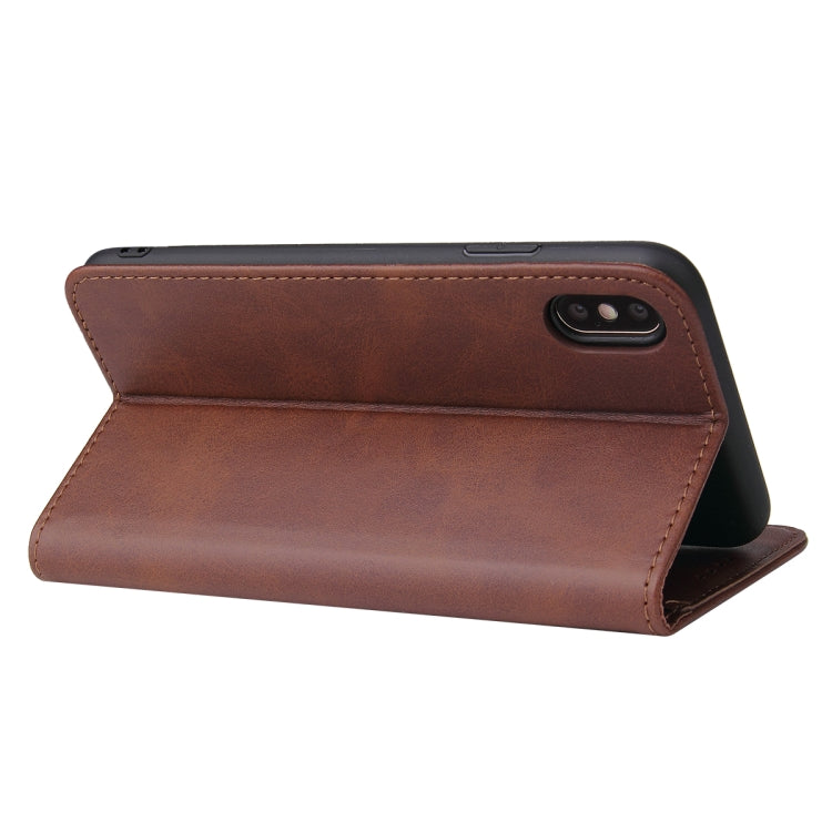 For iPhone X / XS Calf Texture Magnetic Horizontal Flip Leather Case with Holder & Card Slots & Wallet(Brown) - More iPhone Cases by buy2fix | Online Shopping UK | buy2fix