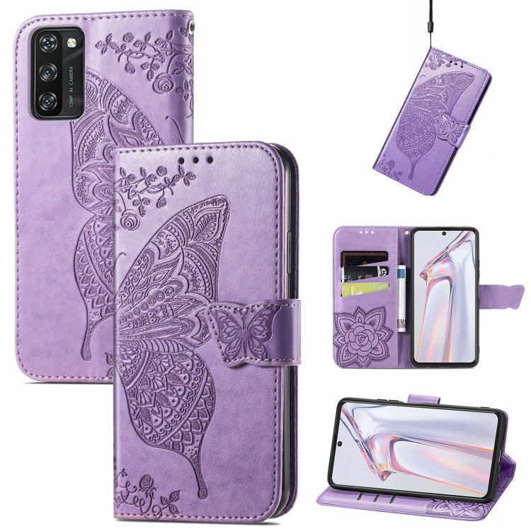 For Blackview A100 Butterfly Love Flower Embossed Horizontal Flip Leather Case with Holder & Card Slots & Wallet & Lanyard(Light Purple) - More Brand by buy2fix | Online Shopping UK | buy2fix