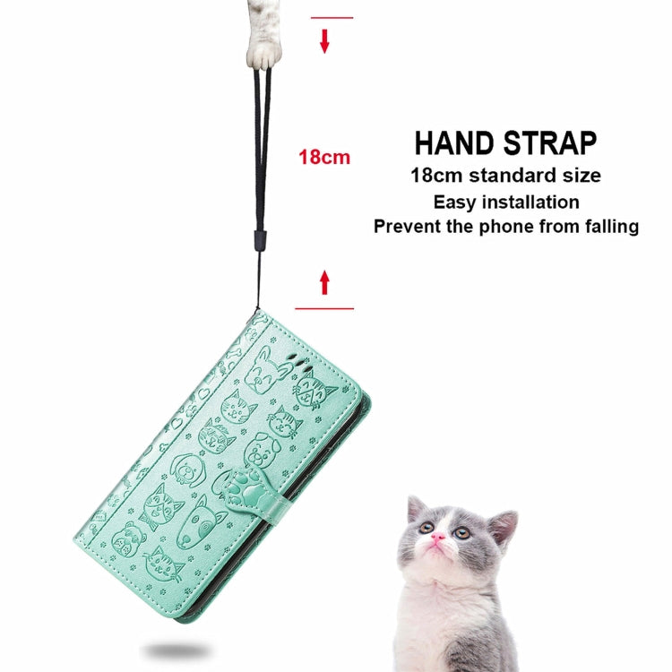 For Blackview A100 Lovely Cat and Dog Embossing Pattern Horizontal Flip Leather Case , with Holder & Card Slots & Wallet & Cartoon Clasp & Lanyard(Green) - More Brand by buy2fix | Online Shopping UK | buy2fix