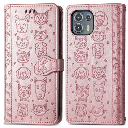 For Motorola Moto Edge 20 Lite Lovely Cat and Dog Embossing Pattern Horizontal Flip Leather Case , with Holder & Card Slots & Wallet & Cartoon Clasp & Lanyard(Rose Gold) - Motorola Cases by buy2fix | Online Shopping UK | buy2fix