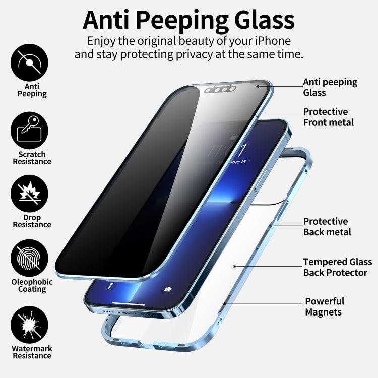 For iPhone 13 mini Anti-peeping Magnetic Metal Frame Double-sided Tempered Glass Phone Case (Silver) - iPhone 13 mini Cases by buy2fix | Online Shopping UK | buy2fix