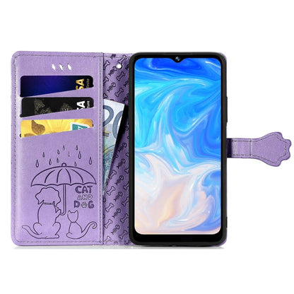 For Doogee N40 Pro Cat and Dog Embossed Horizontal Flip Phone Leather Case with Holder & Card Slot & Wallet & Lanyard(Purple) - More Brand by buy2fix | Online Shopping UK | buy2fix