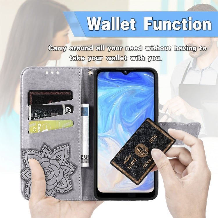 For DOOGEE N40 Pro Butterfly Love Flowers Embossed Horizontal Flip Leather Case with Holder & Card Slots & Wallet & Lanyard(Grey) - More Brand by buy2fix | Online Shopping UK | buy2fix