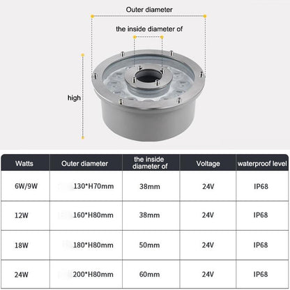 12W Landscape Ring LED Aluminum Alloy Underwater Fountain Light(Warm Light) - Underwater Lights by buy2fix | Online Shopping UK | buy2fix