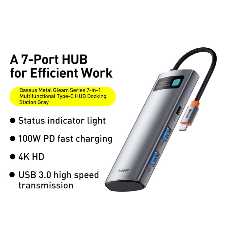 Baseus WKWG020113 Metal Gleam Series 7-in-1 Multifunctional Type-C HUB Docking Station(Grey) - USB HUB by Baseus | Online Shopping UK | buy2fix